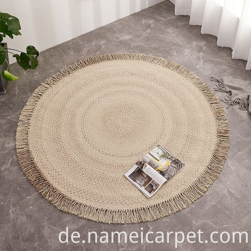 Round Wool Braided Living Room Rug With Tassels